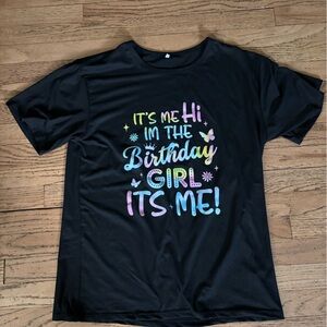 Black Graphic Tee with Rainbow Pastel Text